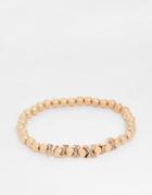 Asos Design Faux Pearl Beaded Bracelet With Roman Numerals In Gold Tone