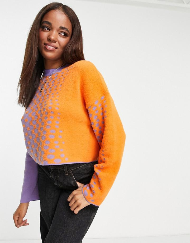 Asos Design Sweater In Polka Dot Pattern-purple