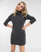 Only Sweater Dress With Roll Neck In Gray-brown