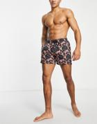 Hugo Bodywear Miso Floral Allover Print Swim Shorts In Gray/ Pink-multi