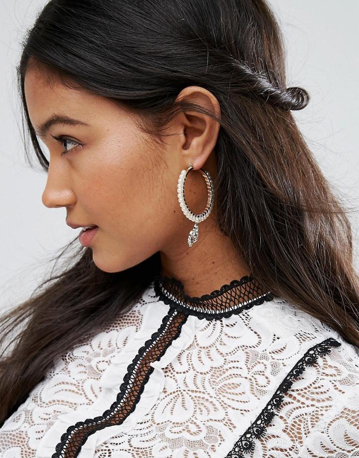 Johnny Loves Rosie Silver Pearl Oversized Hoop Earrings - Cream