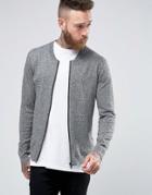 Asos Knitted Bomber Jacket In Cotton - Gray