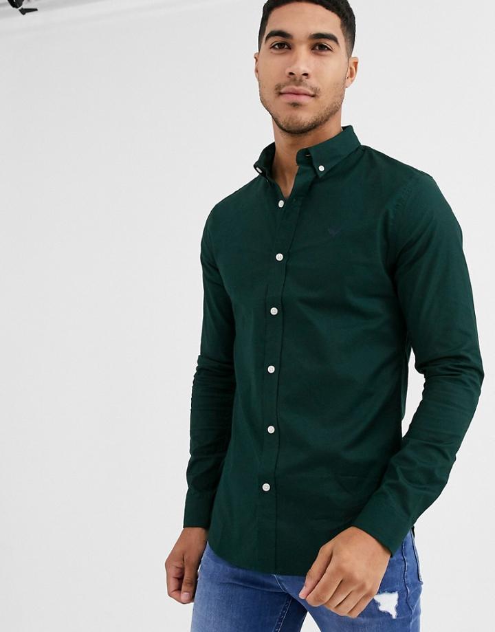 New Look Muscle Fit Oxford Shirt In Dark Green