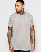 Asos Longline Hooded T-shirt In Linen Look Fabric In Stone - Stormy Weather