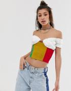 O Mighty Bardot Milk Maid Top With Color Block Waist & Logo