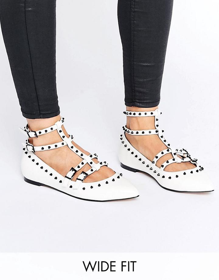 Asos Looking Good Wide Fit Studded Ballet Flats - White