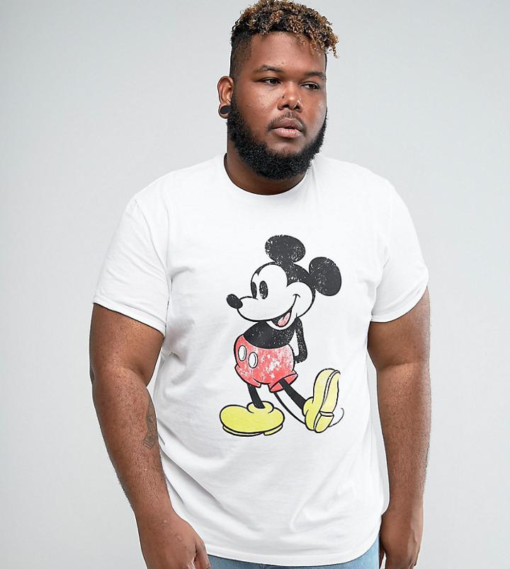 Asos Design Plus Mickey Relaxed T-shirt With Vintage Print And Roll Sleeve - White