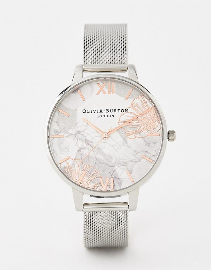 Olivia Burton Ob16vm20 Abstract Florals Mesh Watch In Silver - Red