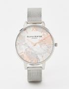 Olivia Burton Ob16vm20 Abstract Florals Mesh Watch In Silver - Red