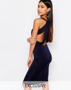 Naanaa Midi Dress With Cut Outs And Back Detail - Navy