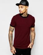 Asos Muscle T-shirt With Contrast Ringer In Neppy Fabric - Burgundy