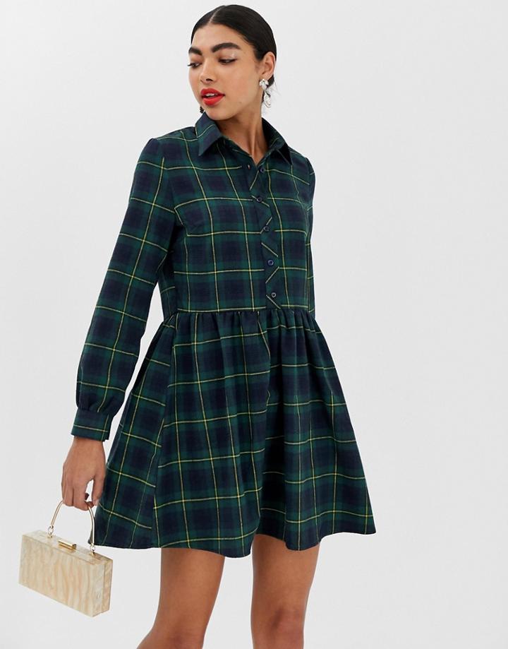 Unique21 Check Smock Dress - Green