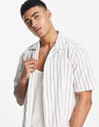 Only & Sons Linen Revere Shirt In White And Olive Stripe - Part Of A Set