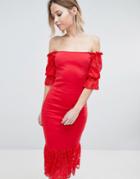 Silver Bloom Laceinsert Bardot Dress-red