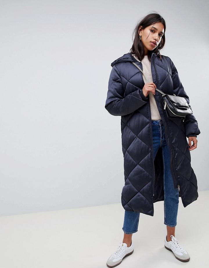 Asos Design Longline Puffer Jacket - Gray
