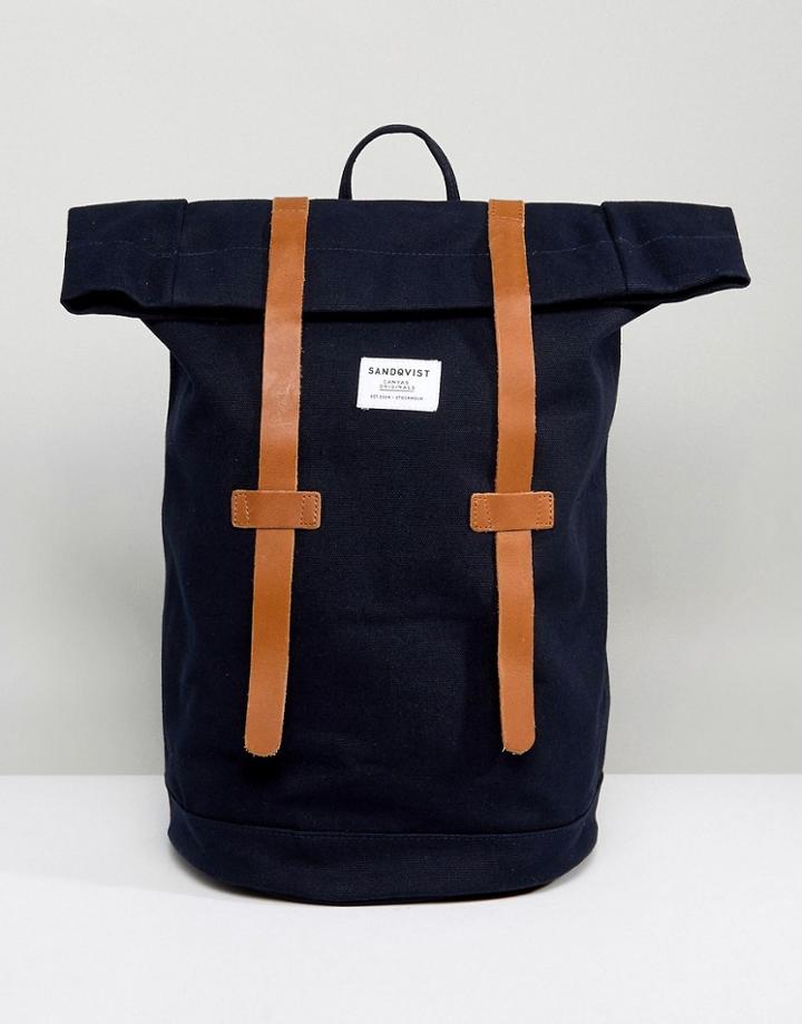 Sandqvist Stig Rolltop Backpack In Navy - Navy