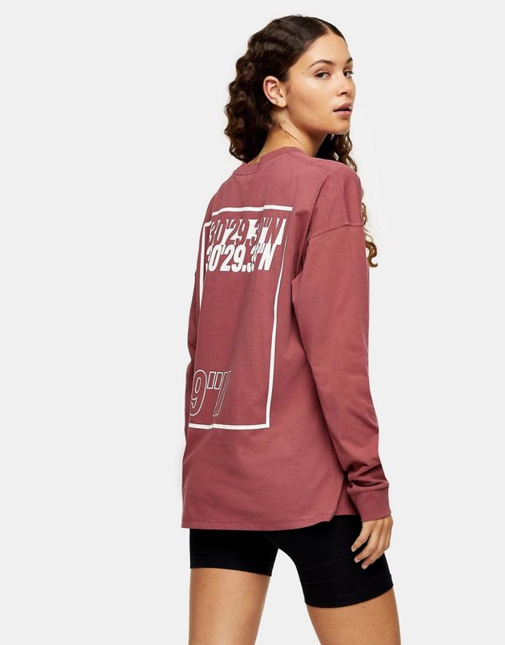 Topshop Long Sleeve Skater Top In Rose-pink
