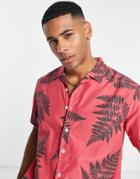 Le Breve Leaf Print Camp Collar Shirt In Coral - Part Of A Set-red