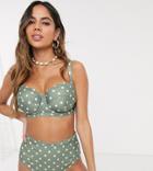 Peek & Beau Fuller Bust Exclusive Polyester Scallop Balconette Bikini Top In Sage Dot Dd-g-green
