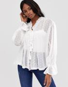 Asos Design Long Sleeve Sheer Open Blouse In Dobby - White