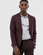 Asos Design Skinny Suit Jacket In Dark Burgundy-red