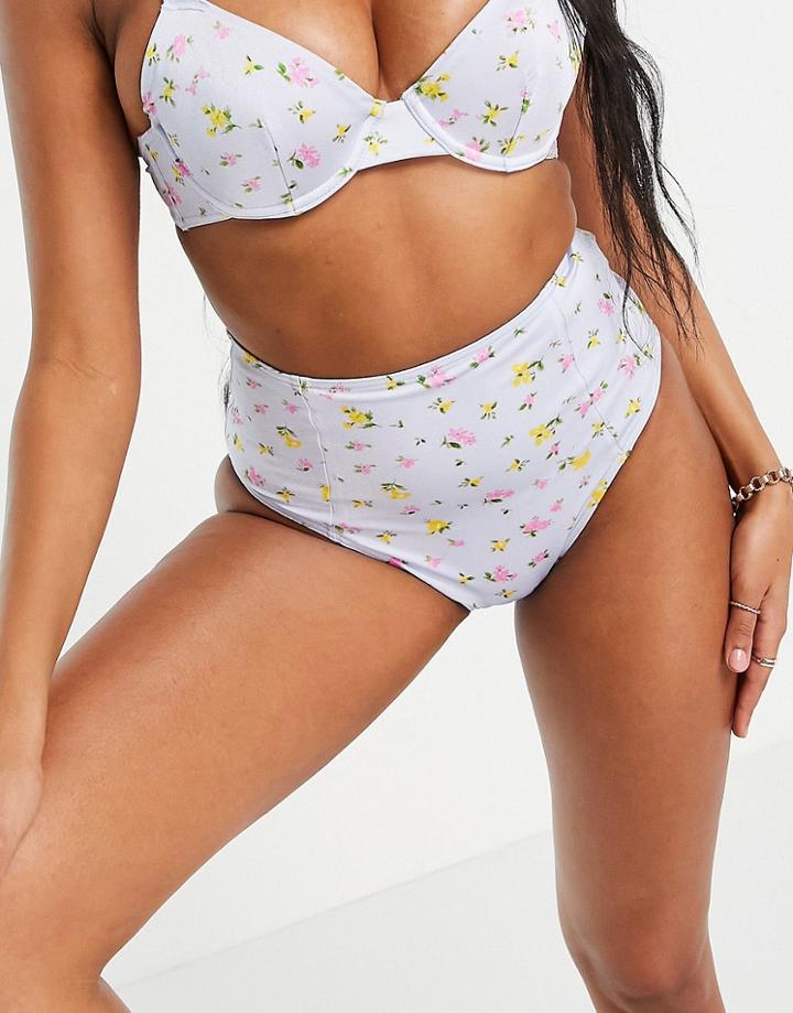 Asos Design Fuller Bust High Waist Bikini Bottom In Garden Floral Print-multi
