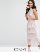 Bodyfrock Pleated Lace Midi Dress With Tiers - Pink