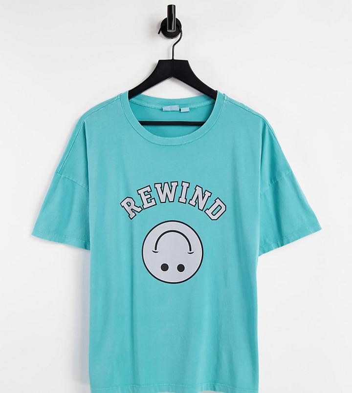 Noisy May Exclusive Oversized T-shirt With Smiling Graphic In Teal-green