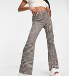 Only Petite Flared Pants In Brown Gingham