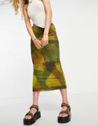 Topshop Abstract Floral Print Jersey Mesh Midi Skirt In Multi-yellow