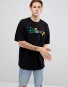 Asos Design Disney Oversized T-shirt With Rainbow Text - Black