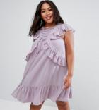 Asos Curve Swing Tea Mini Dress With Lace Up & Eyelet Detail - Purple