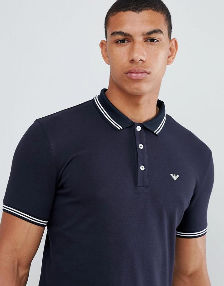 Emporio Armani Tipped Logo Polo In Navy - Navy