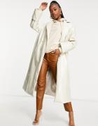 Unique21 Vinyl Belted Overcoat In Cream-blues