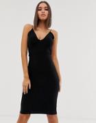 Club L London Open Back Midi Dress With Ruched Back Detail In Black - Black