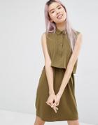 Monki Double Layer Shirt Dress - Green