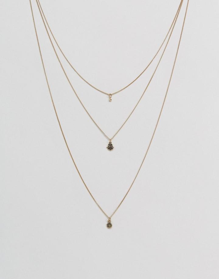 Asos Hamsa Multirow Necklace - Gold