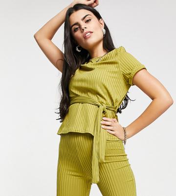 Club L London Petite Ribbed T-shirt Set In Green