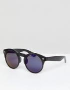 Selected Round Sunglasses With Blue Lenses - Black