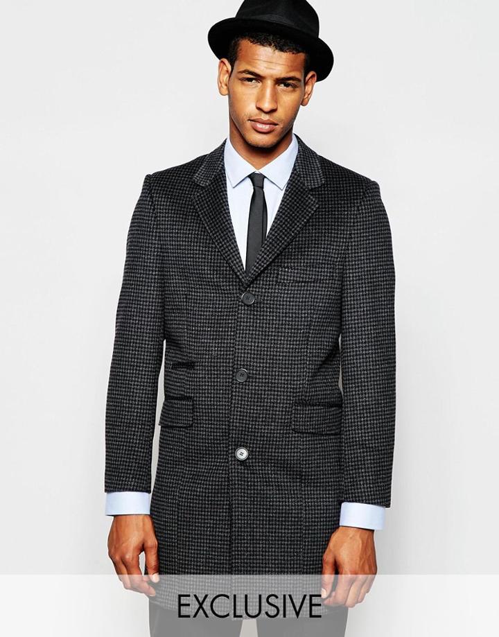 Feraud Premium 80% Wool Houndstooth Coat - Gray