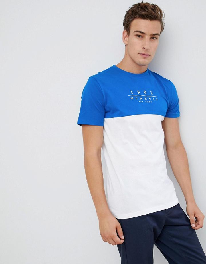 New Look Color Block T-shirt With 1992 Print In Blue - Blue