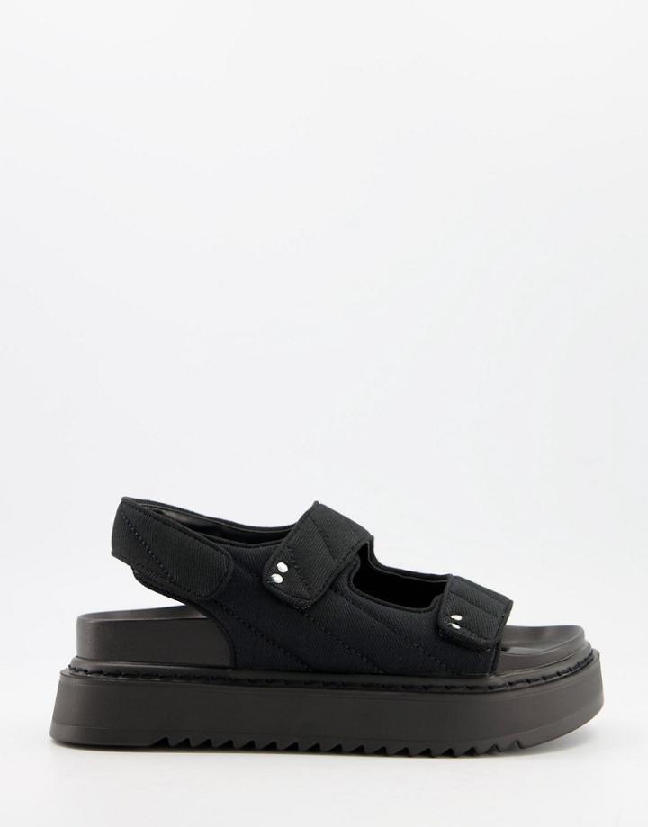 Bershka Quilted Sporty Sandal In Black