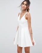 Asos High Apex Seamed Scuba Mini Dress - Cream