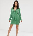 Asos Design Tall Mini Knot Plisse Dress - Green