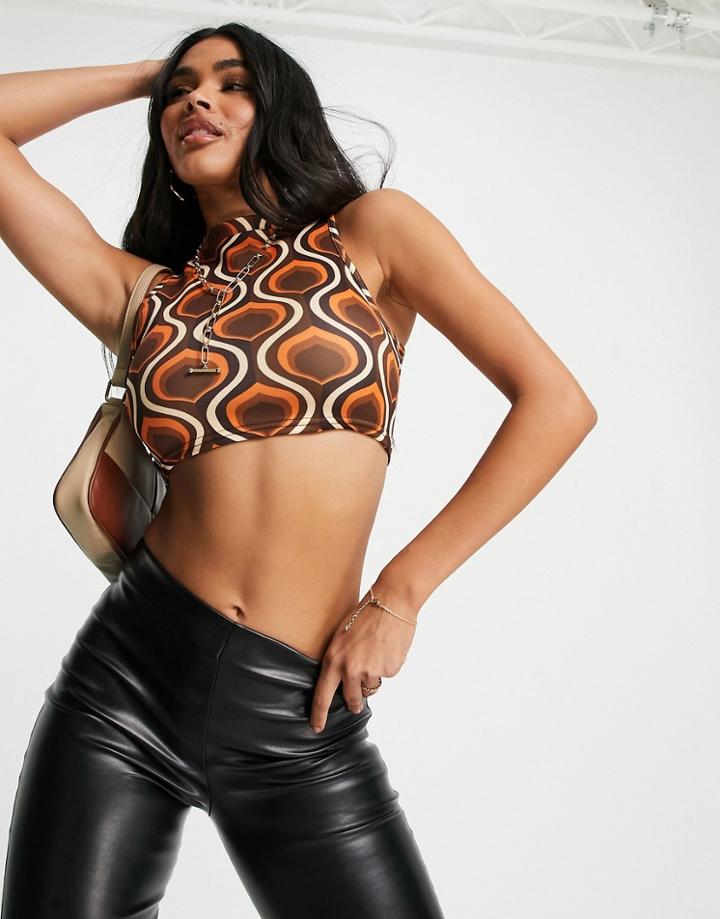 Fashionkilla Sleeveless Crop Tank In 70's Print - Part Of A Set-neutral
