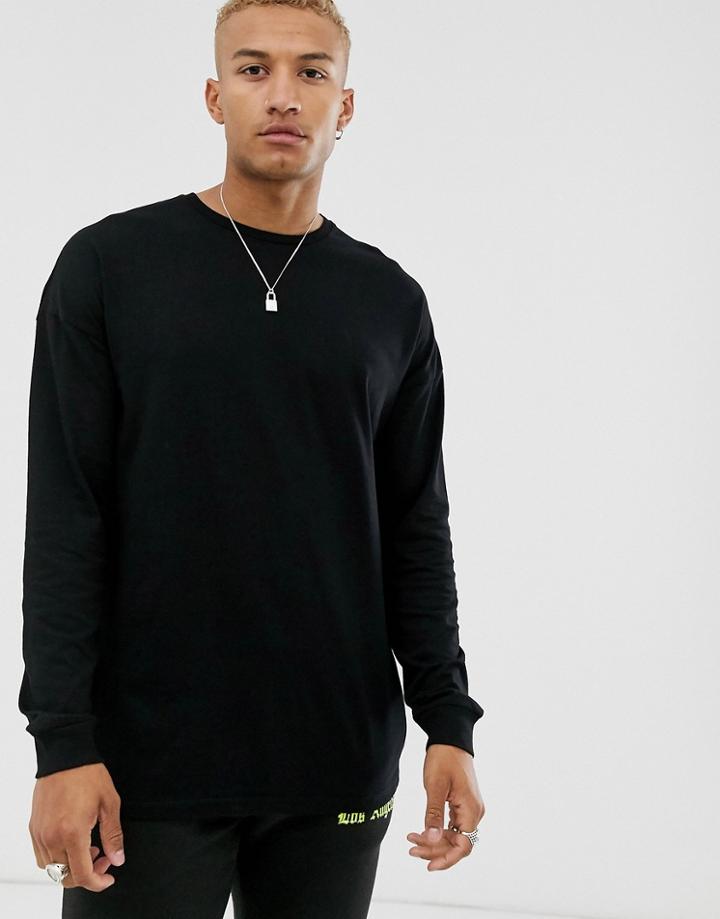 Asos Design Oversized Long Sleeve T-shirt With Crew Neck In Black