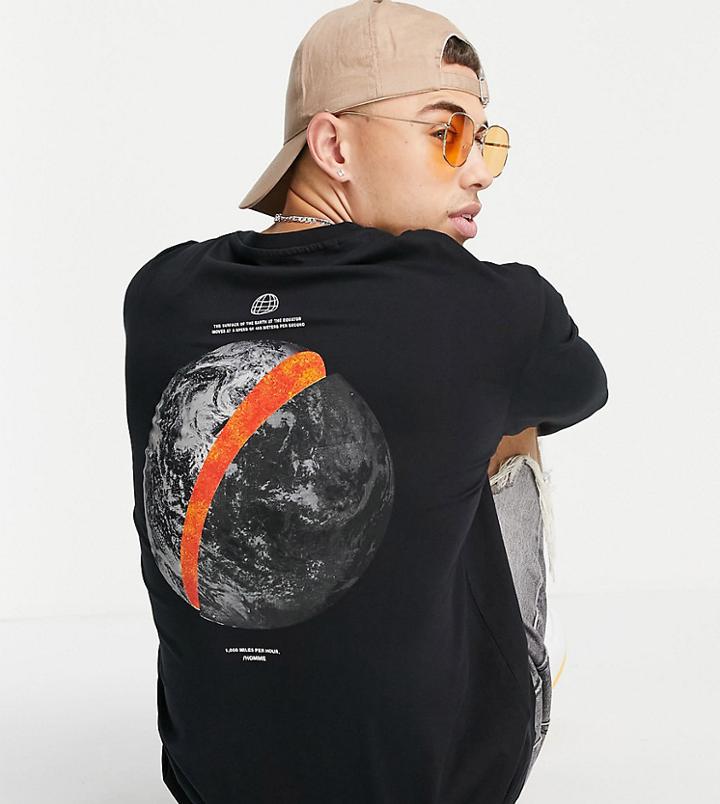 Selected Homme Long Sleeve Oversized T-shirt With Earth Back Print In Black Exclusive To Asos