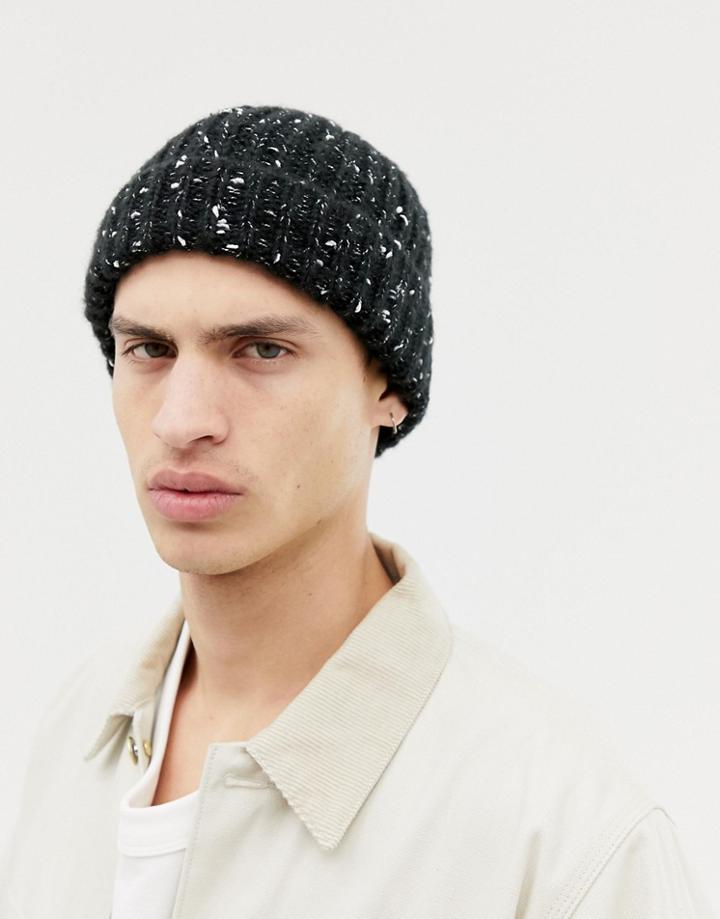 Asos Design Fisherman Beanie In Black With Texture Detail - Black