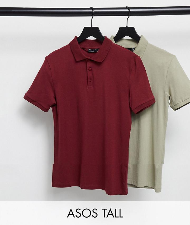 Asos Design Tall 2 Pack Organic Muscle Fit Polo-multi