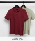 Asos Design Tall 2 Pack Organic Muscle Fit Polo-multi
